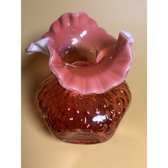 Fenton Art Glass Country Cranberry Vase Ruffled Edge Handcrafted with gold - Picture 2 of 15